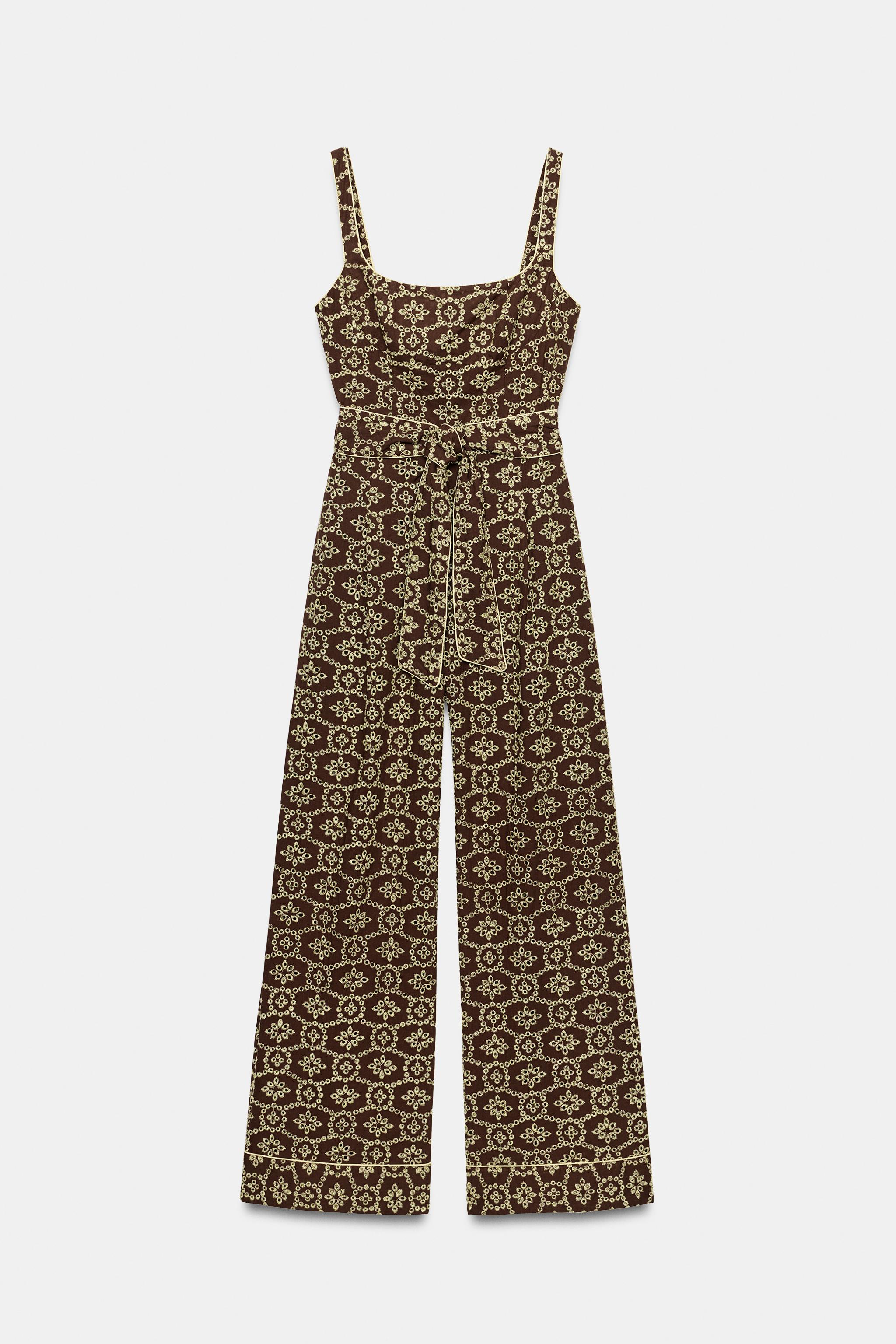 EMBROIDERED EYELET BELTED JUMPSUIT